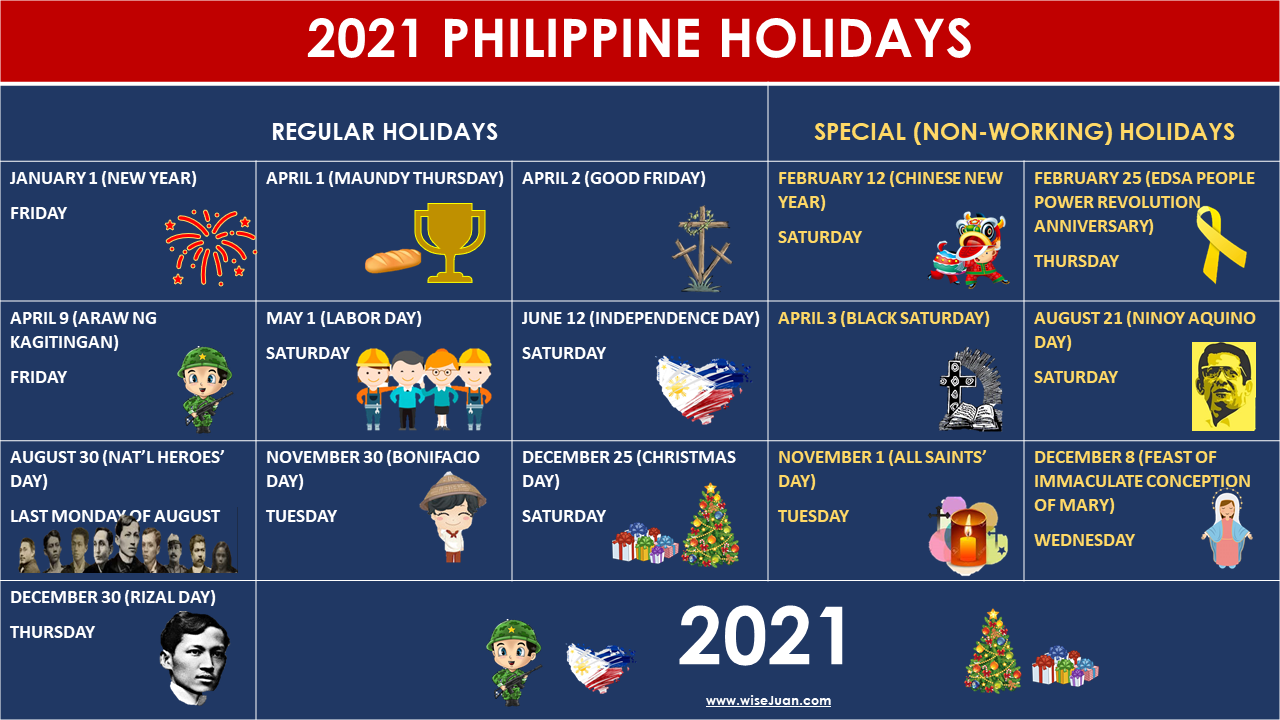 UPDATED List of 2021 Philippine Holidays Regular and Special Non
